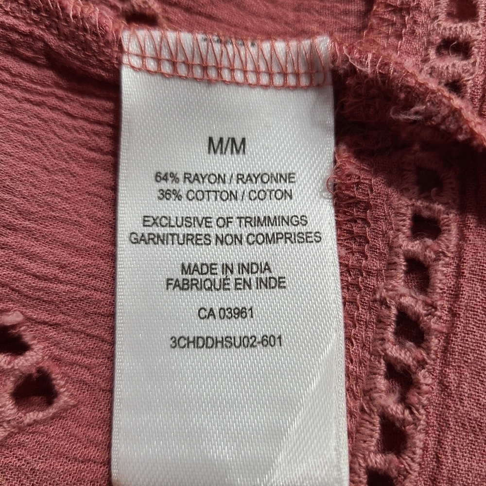 Denver Hayes Dusty Pink Eyelet Blouse Medium Boho Cottagecore Top - Picture 7 of 9